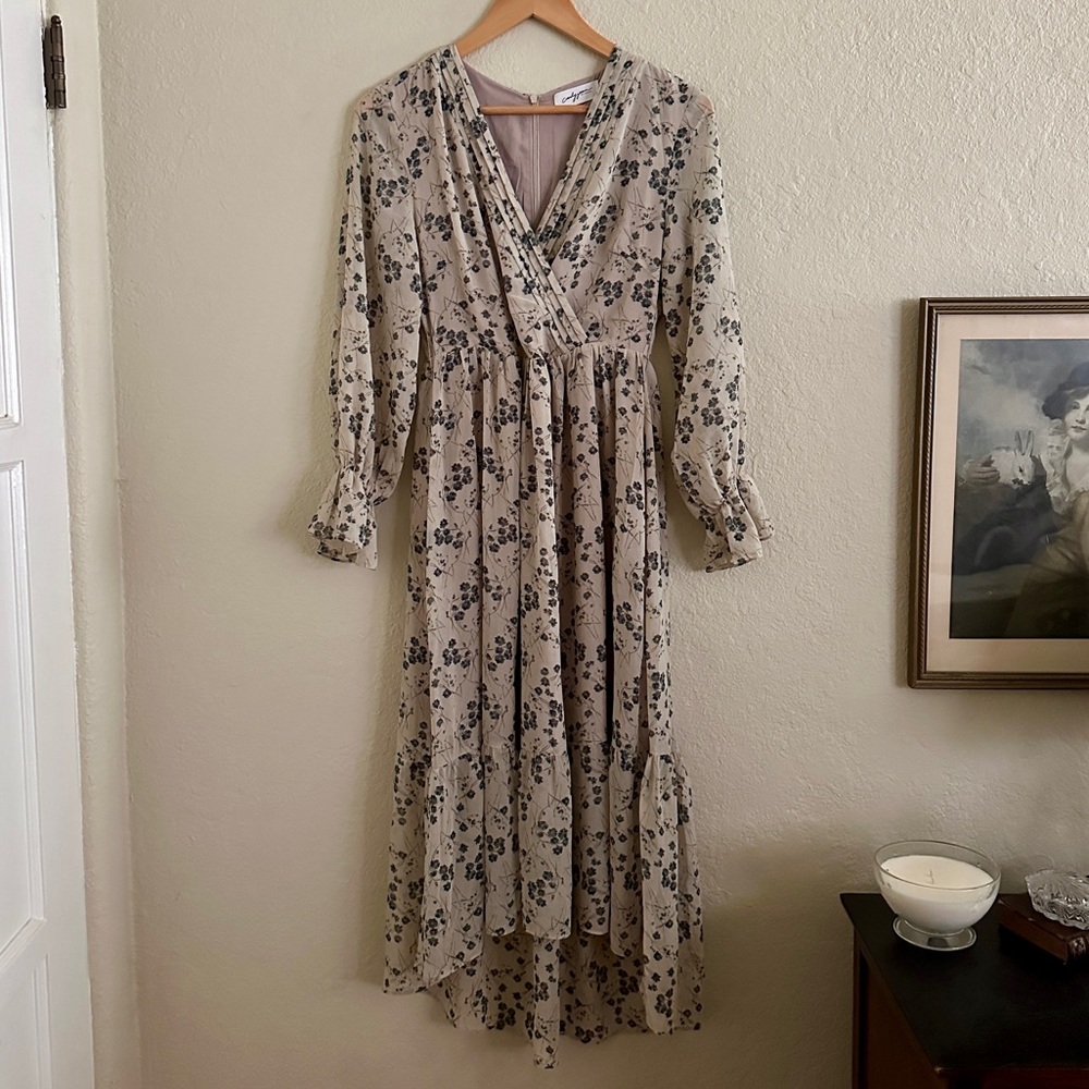 Long Sleeve Blue Floral Maxi Dress
